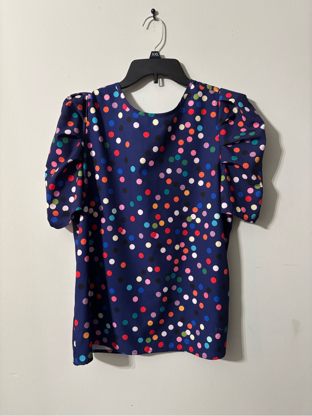 Large navy blue polka dot blouse